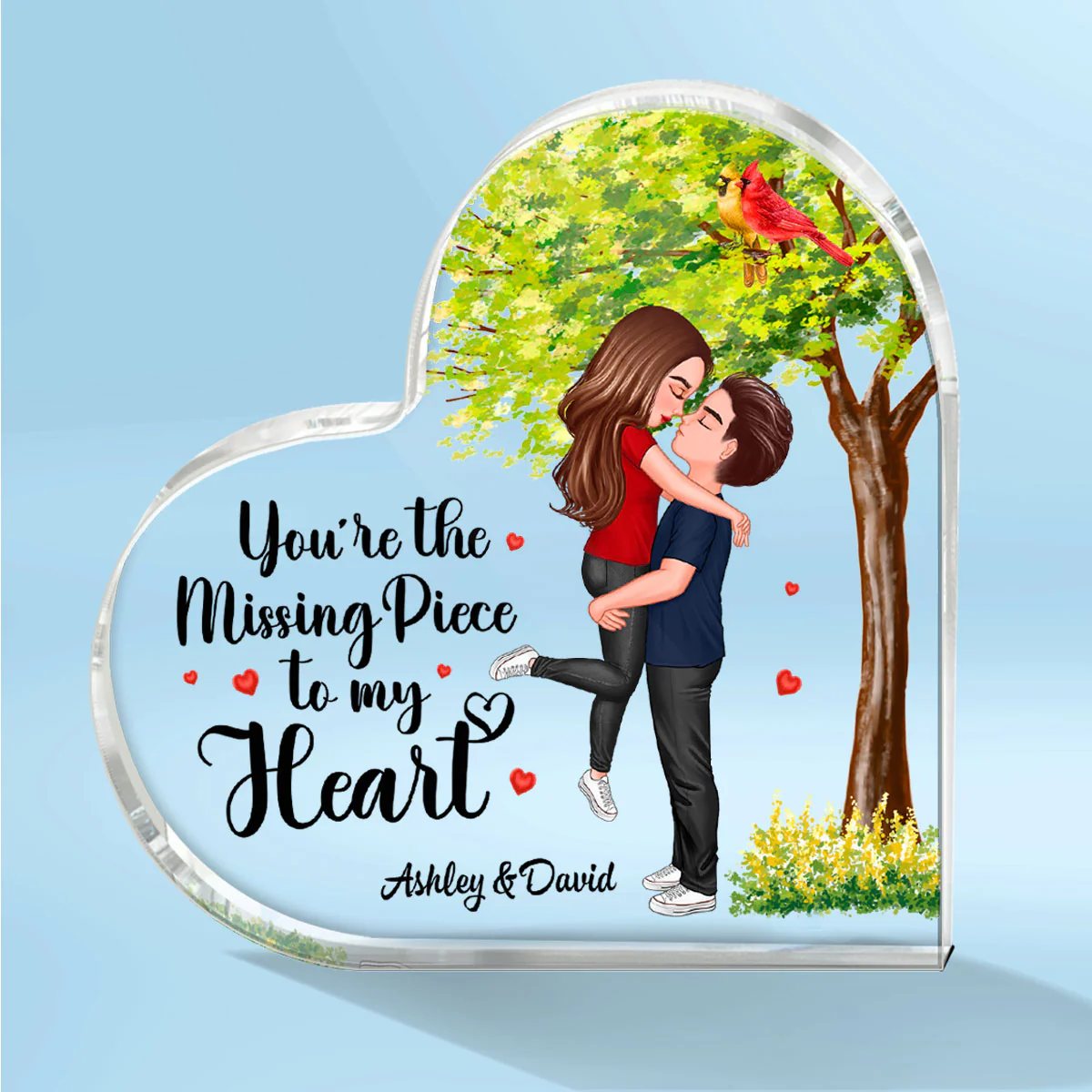 Green Tree Couple Missing Piece Personalized Heart Acrylic Plaque - Image 2