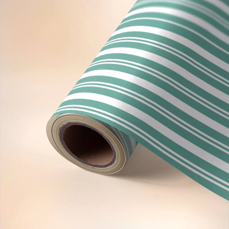 Green White Stripes Gift Wrapping Paper - Image 2