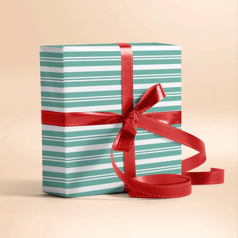 Green White Stripes Gift Wrapping Paper - Image 3
