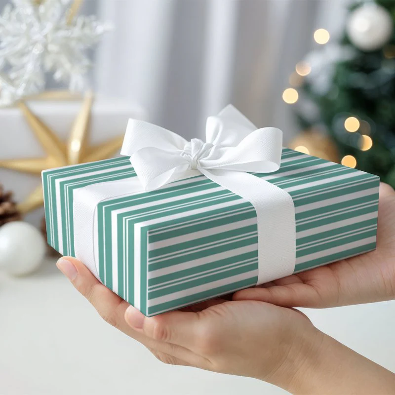 Green White Stripes Gift Wrapping Paper - Image 5
