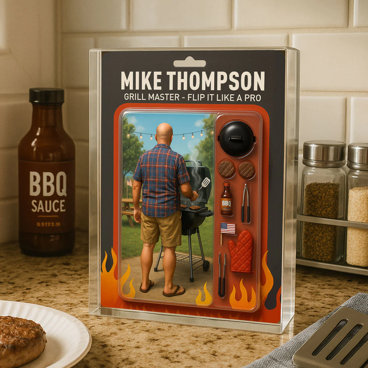 Grilling Master Dad Grandpa Man Realistic Figure Style Personalized Acrylic Block Plaque - Image 8