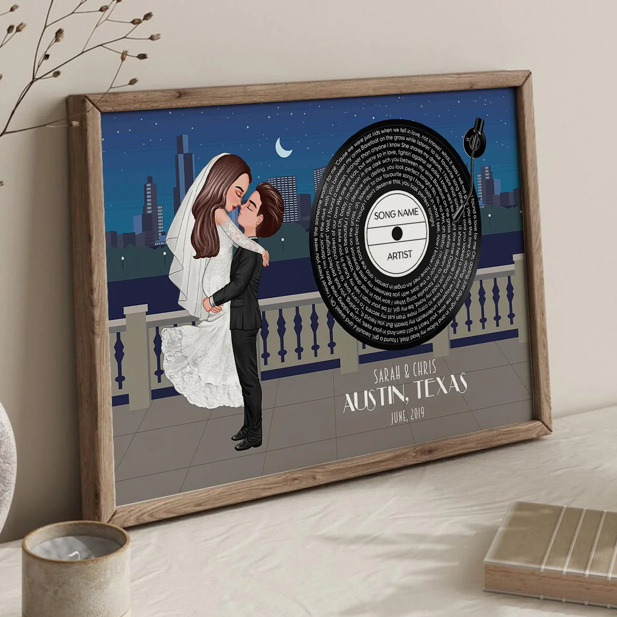 Groom & Bride City Wedding Song Poster, Personalized Couple Cartoon Portrait Wedding Gift Anniversary Gift Gift For Him, For Her - Image 5