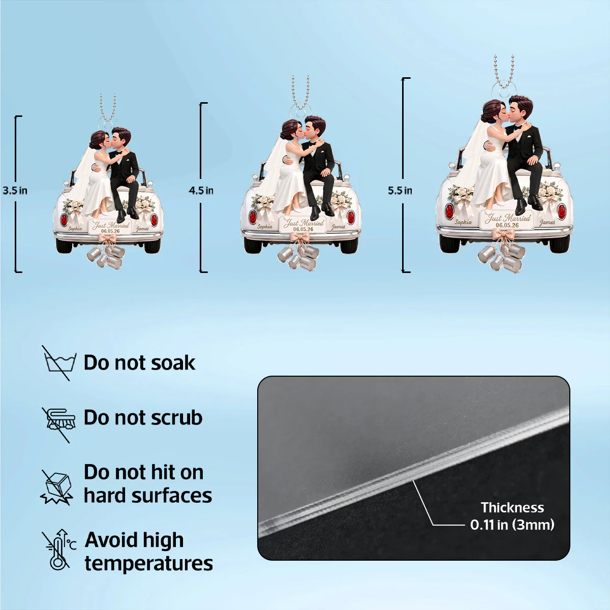 Groom Bride Sitting On Wedding Car 2D Flat - Personalized Acrylic Ornament - Wedding Keepsake - Image 9