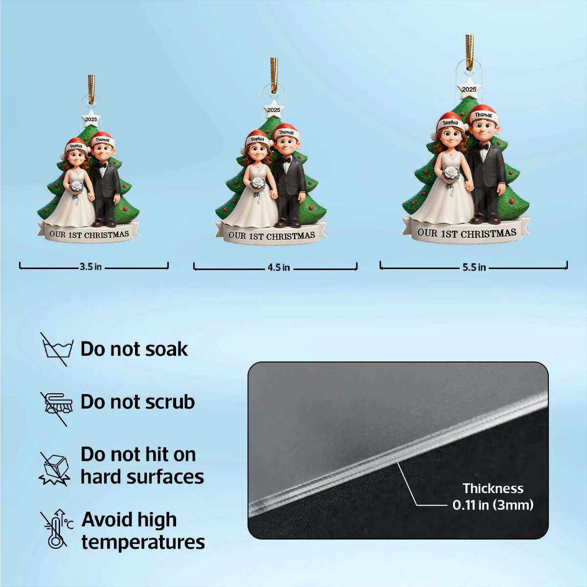 Groom & Bride Under Tree First Christmas Personalized Acrylic Ornament | Just Married Newlyweds Marriage Keepsake - Image 7