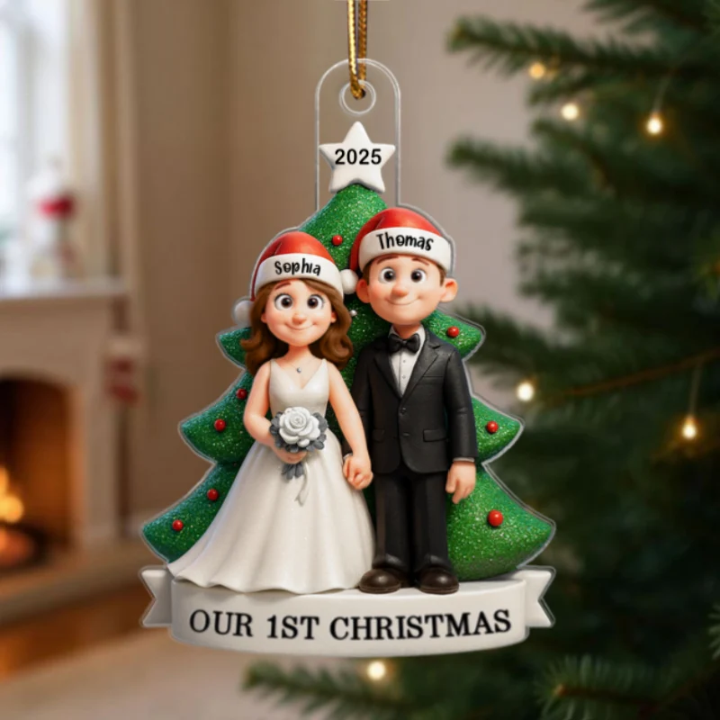 Groom & Bride Under Tree First Christmas Personalized Acrylic Ornament | Just Married Newlyweds Marriage Keepsake - Image 8