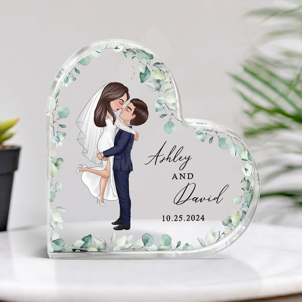 Groom & Bride Wedding Acrylic Heart Plaque, Anniversary Gift Mr & Mrs Keepsake, Engagement Gift For Couple, For Her, For Him