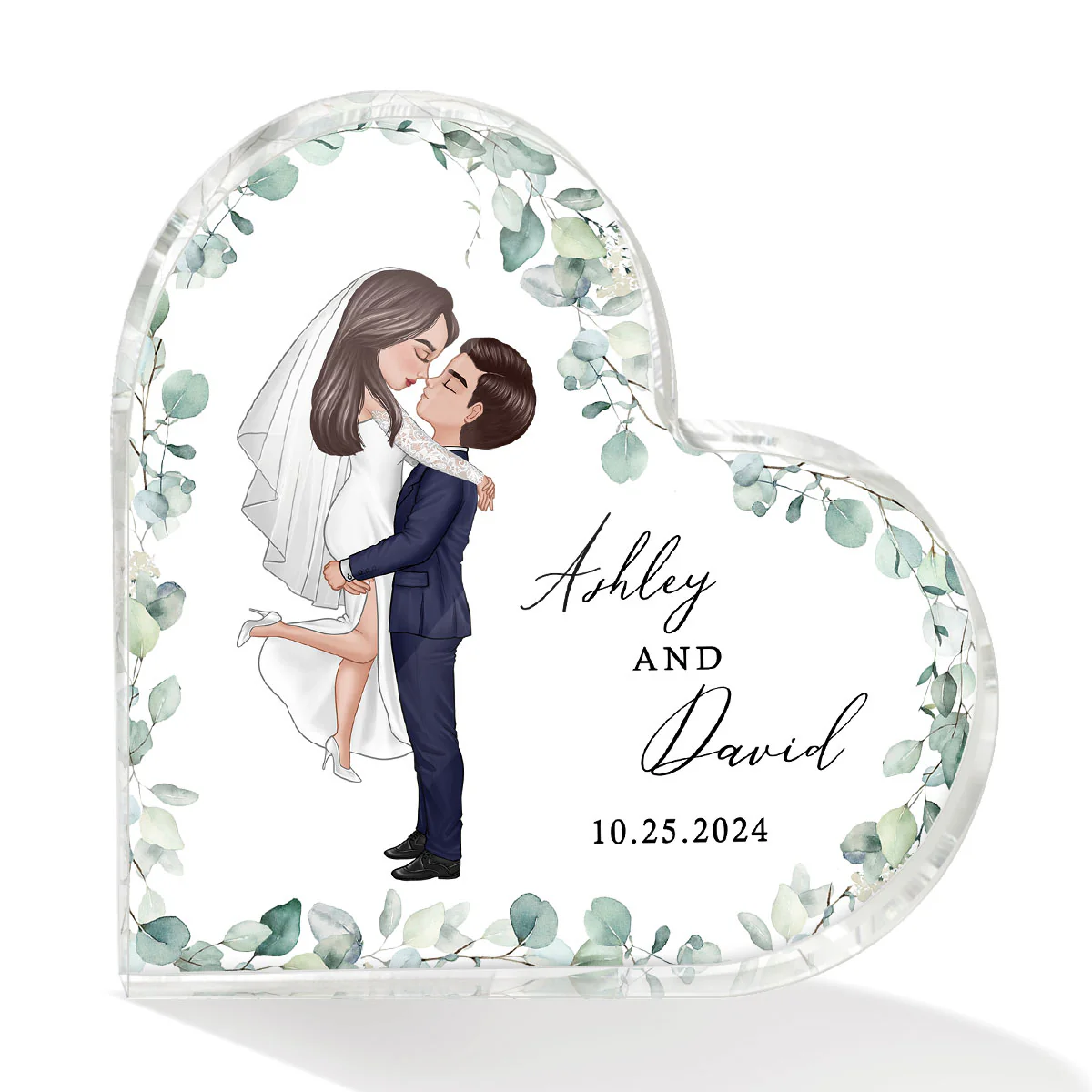 Groom & Bride Wedding Acrylic Heart Plaque, Anniversary Gift Mr & Mrs Keepsake, Engagement Gift For Couple, For Her, For Him - Image 2