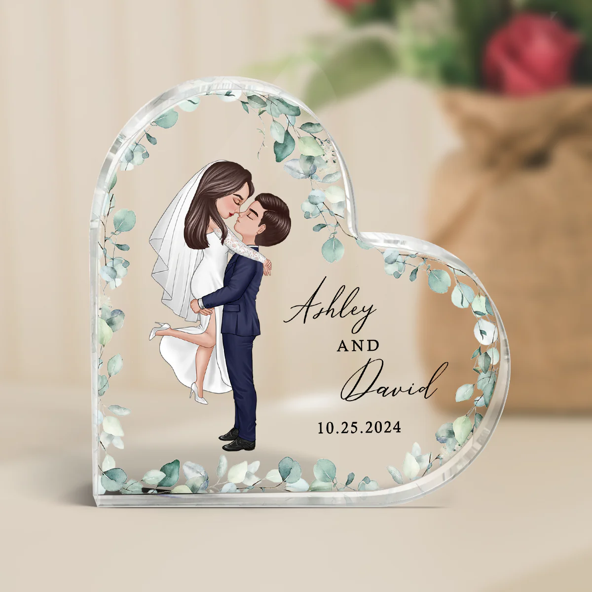 Groom & Bride Wedding Acrylic Heart Plaque, Anniversary Gift Mr & Mrs Keepsake, Engagement Gift For Couple, For Her, For Him - Image 4
