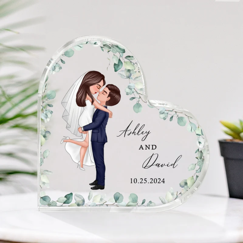 Groom & Bride Wedding Acrylic Heart Plaque, Anniversary Gift Mr & Mrs Keepsake, Engagement Gift For Couple, For Her, For Him - Image 5