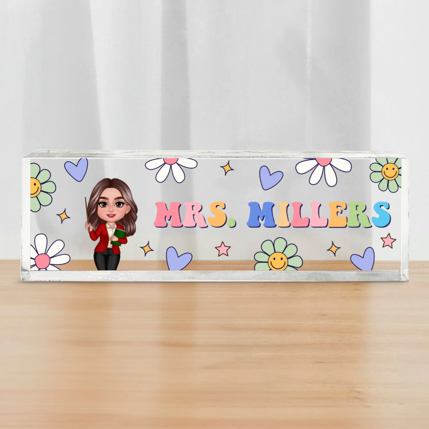 Groovy Retro Teacher Name Sign, Back To School Teacher Gifts Personalized Teacher Acrylic Desk Name Plate - Image 10