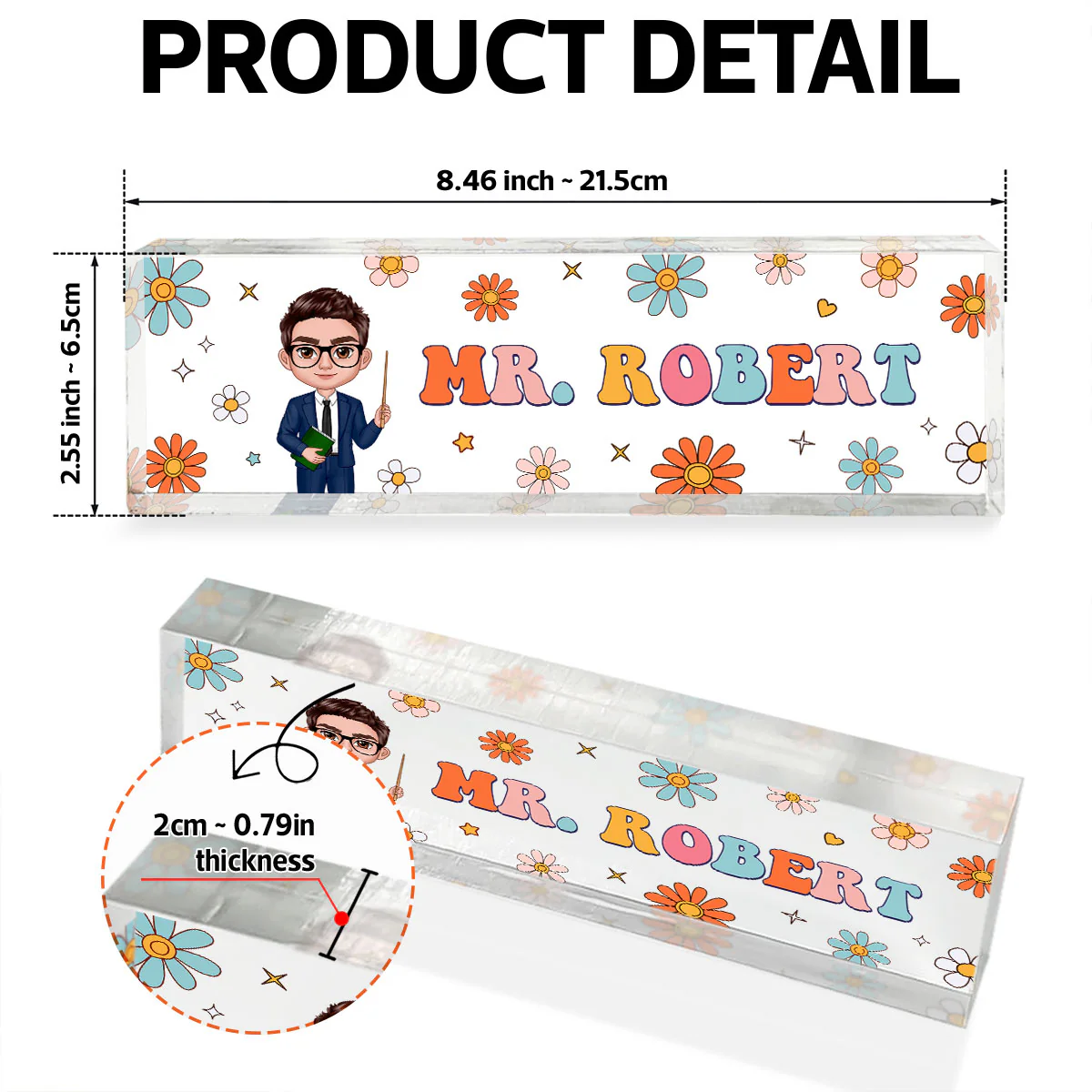 Groovy Retro Teacher Name Sign, Back To School Teacher Gifts Personalized Teacher Acrylic Desk Name Plate - Image 3