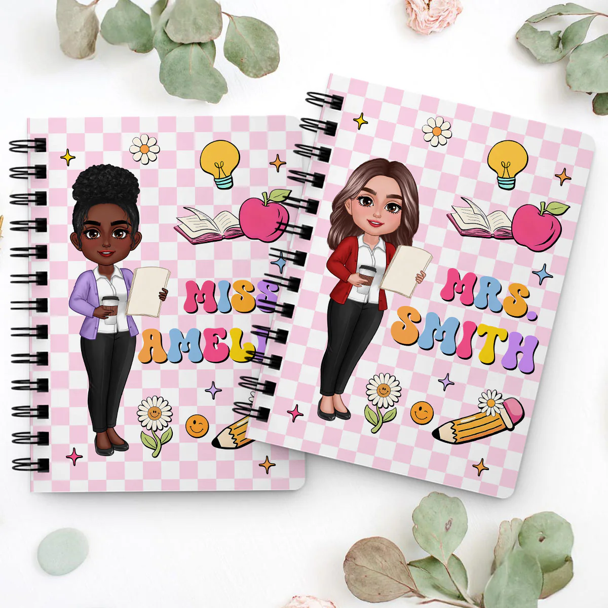 Groovy School Things Teacher Name Personalized Spiral Notebook Journal, Back To School Stationery - Image 10