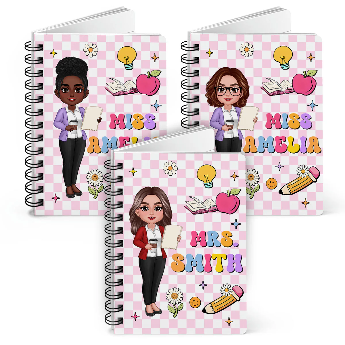 Groovy School Things Teacher Name Personalized Spiral Notebook Journal, Back To School Stationery - Image 11