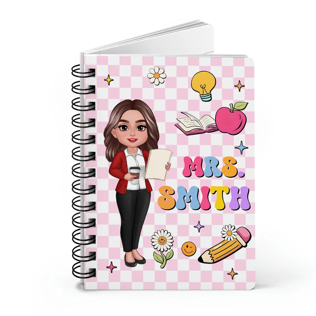 Groovy School Things Teacher Name Personalized Spiral Notebook Journal, Back To School Stationery - Image 2