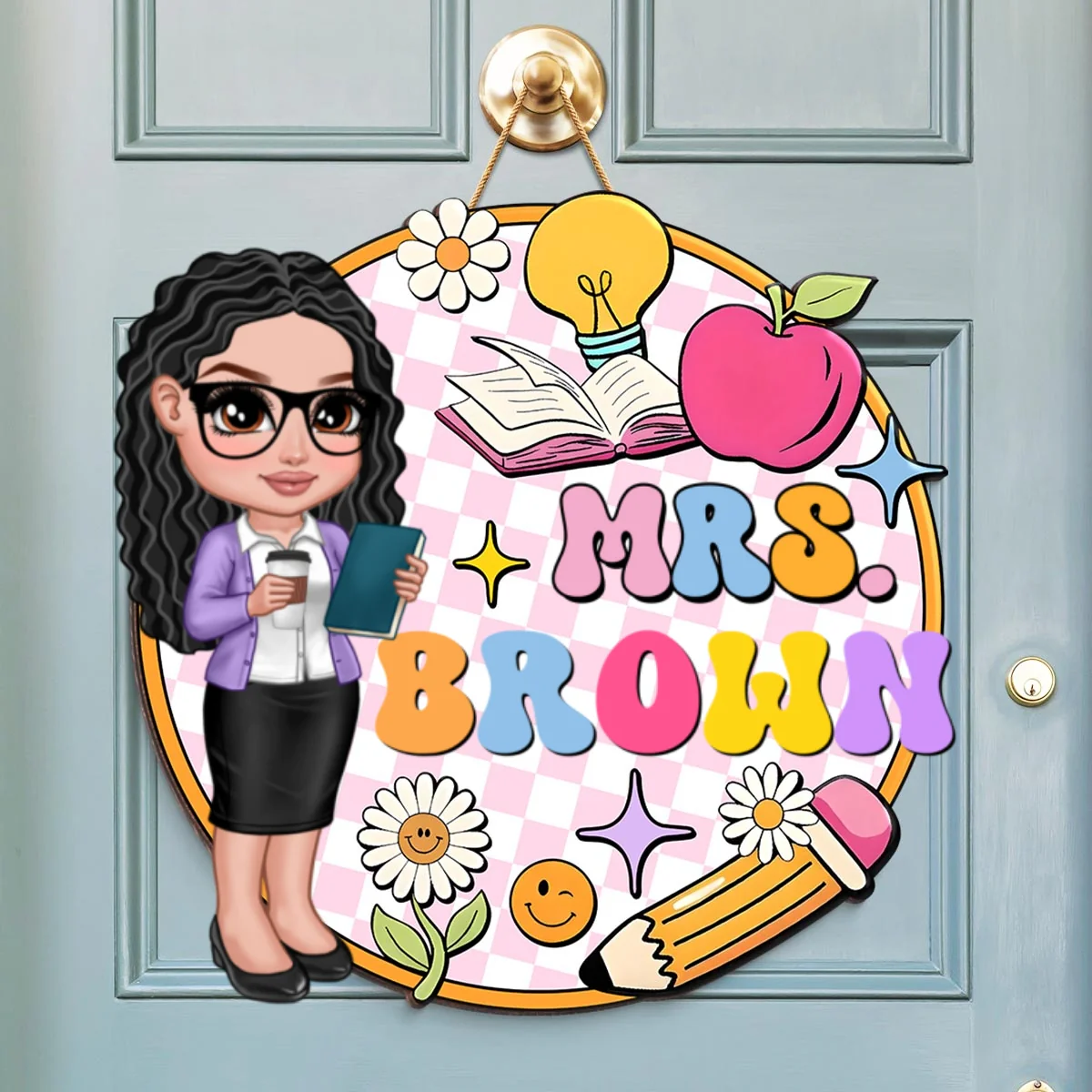 Groovy Welcome To Teacher Classroom Personalized Door Sign, Back To School gift, Classroom Decor - Image 9