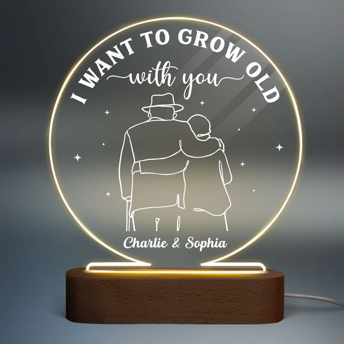Grow Old With You Couple Personalized Circle Acrylic LED Lamp, LED Night Light, Gift For Him, Gift For Her - Image 2