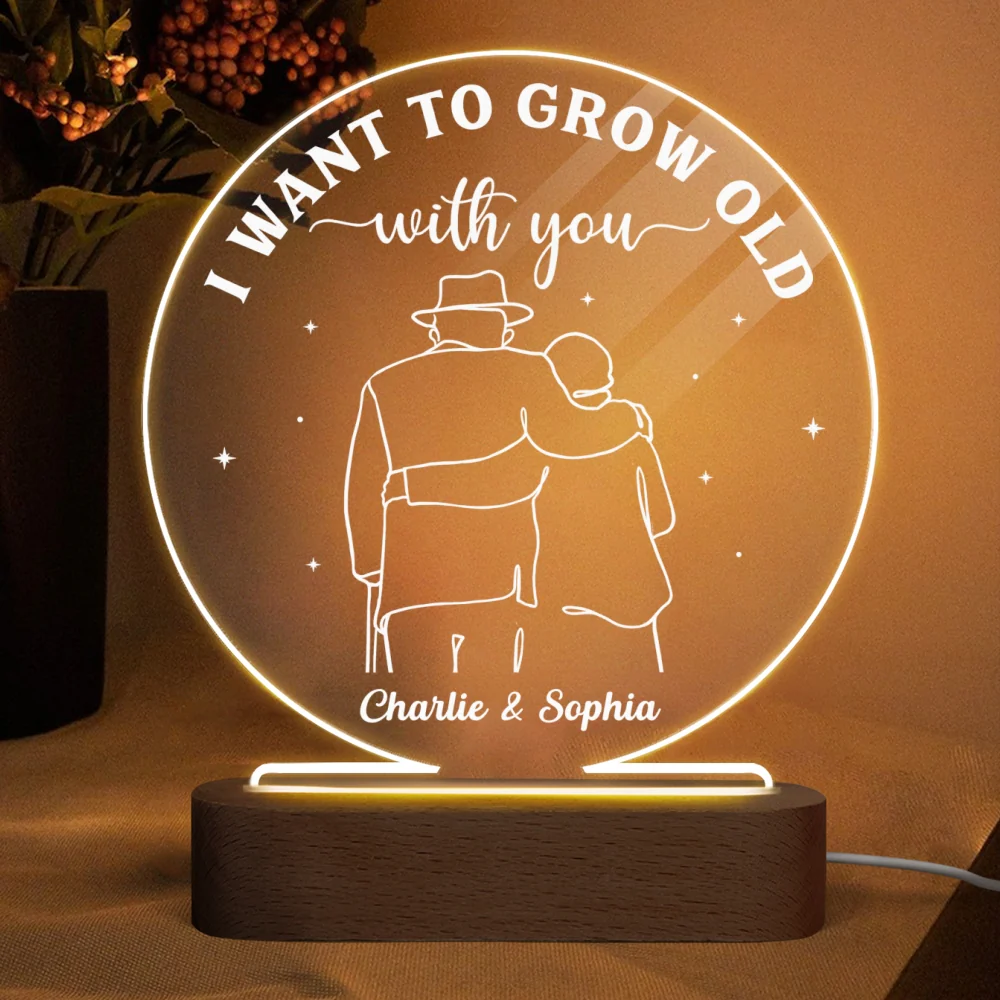 Grow Old With You Couple Personalized Circle Acrylic LED Lamp, LED Night Light, Gift For Him, Gift For Her - Image 4