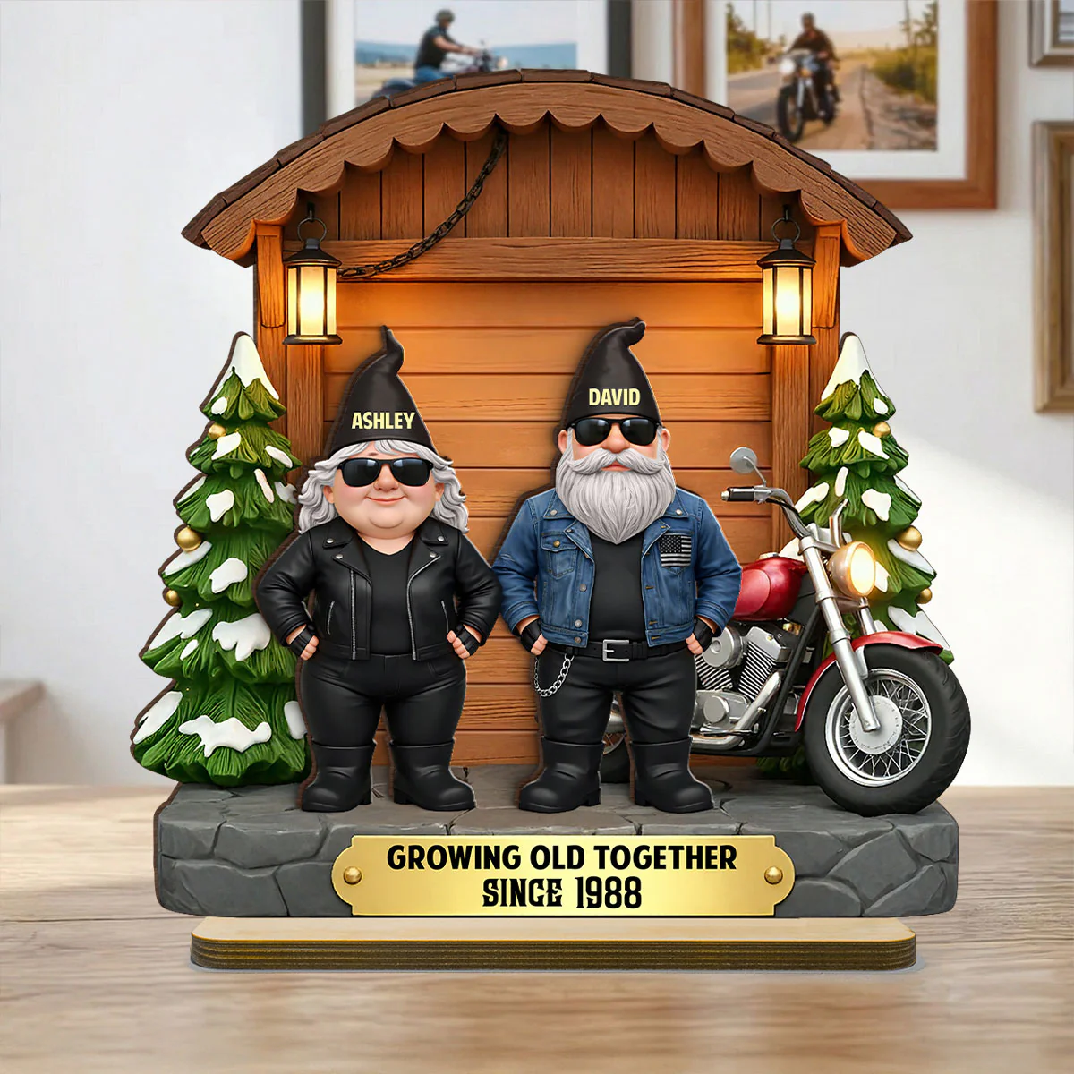 Growing Old Together Biker Couple - Personalized 2-Layered Wooden Plaque - Anniversary, Valentine's Day Gift, Gift For Him, Gift For Her - Image 5