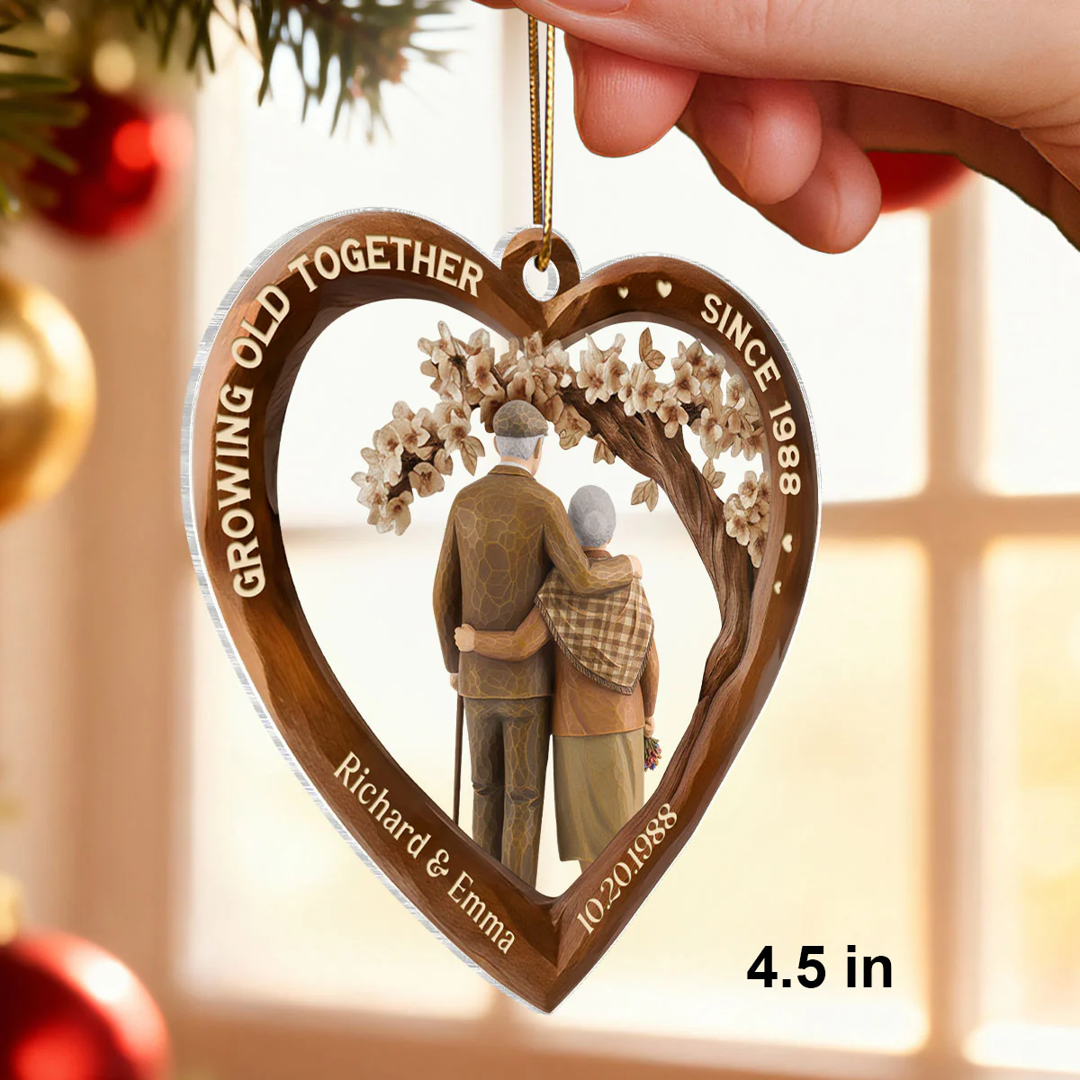 Growing Old Together Couple 3D Wooden Effect - Personalized Acrylic Ornament - Christmas Gift for Couples - Image 2