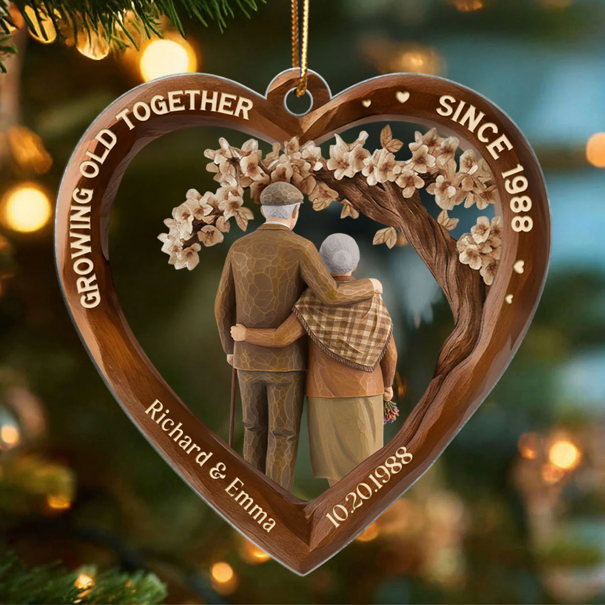 Growing Old Together Couple 3D Wooden Effect - Personalized Acrylic Ornament - Christmas Gift for Couples - Image 5