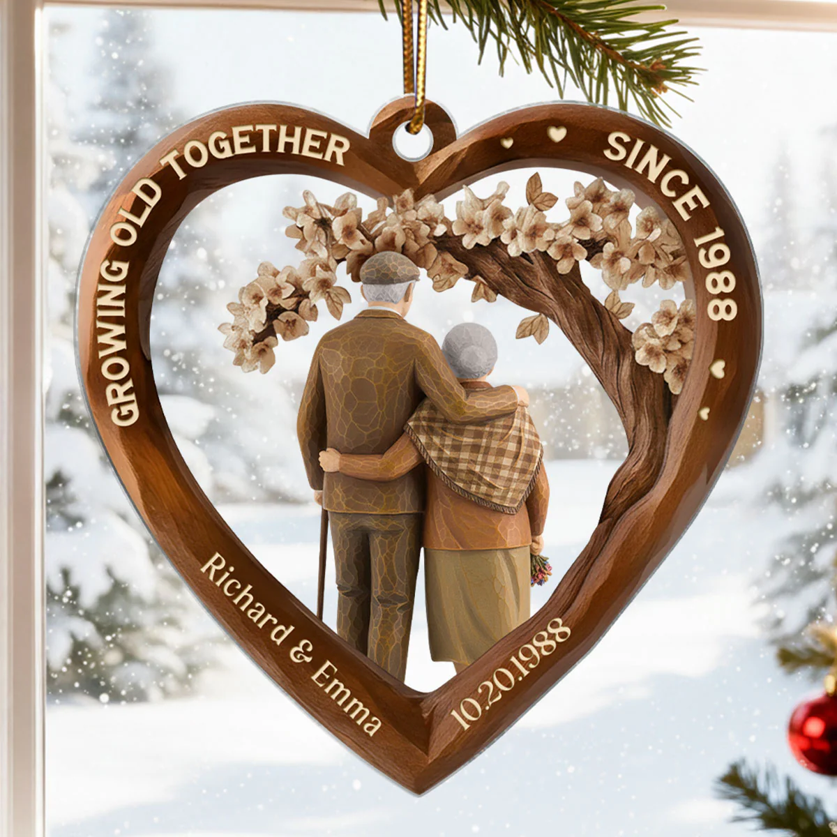 Growing Old Together Couple 3D Wooden Effect - Personalized Acrylic Ornament - Christmas Gift for Couples - Image 7
