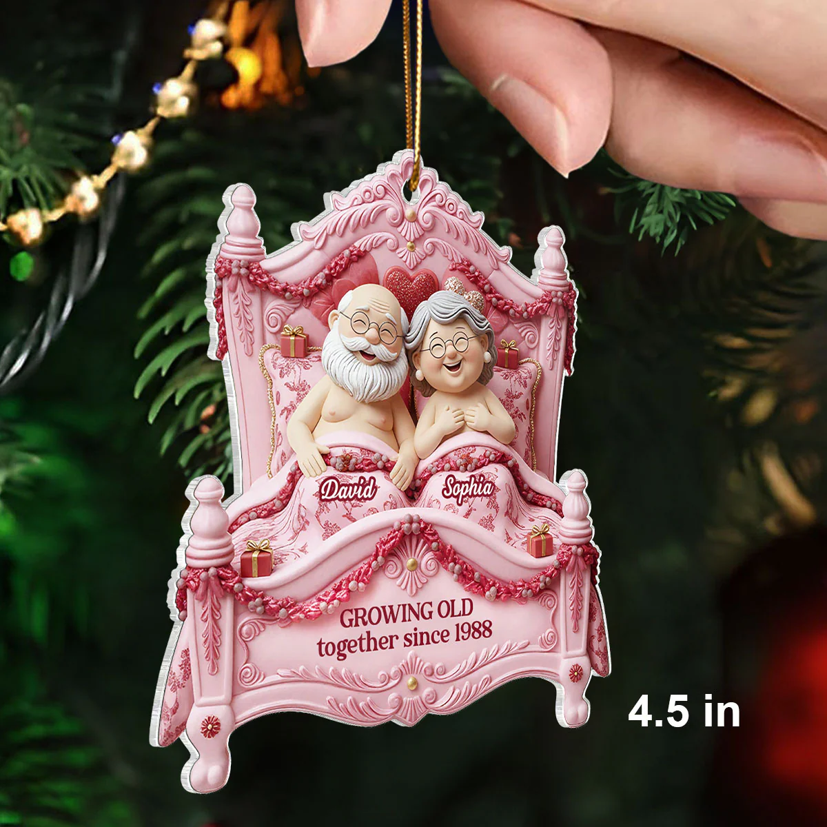 Growing Old Together Elderly Couple On Bed - Personalized Acrylic Ornament - Gift for Couple, for Her, for Him - Image 2