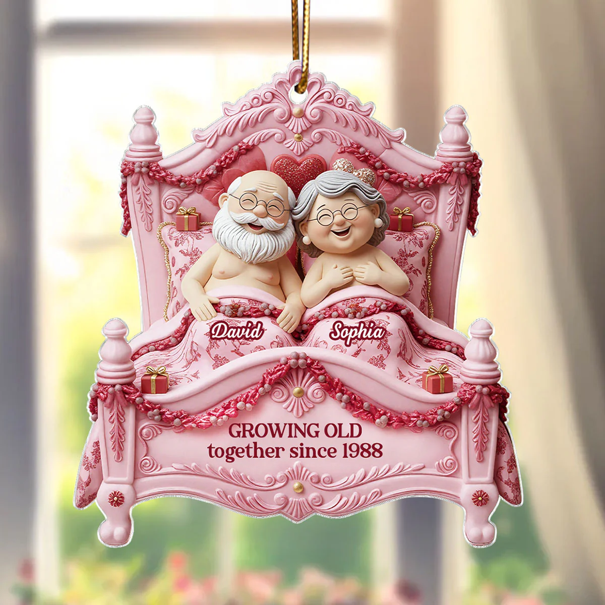 Growing Old Together Elderly Couple On Bed - Personalized Acrylic Ornament - Gift for Couple, for Her, for Him - Image 3