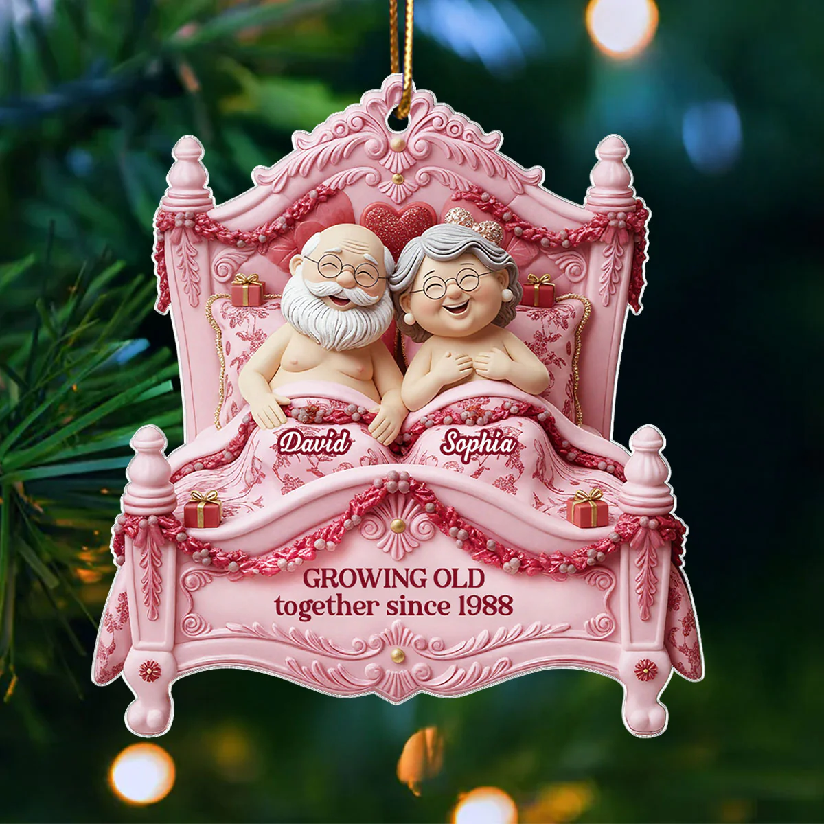 Growing Old Together Elderly Couple On Bed - Personalized Acrylic Ornament - Gift for Couple, for Her, for Him - Image 5