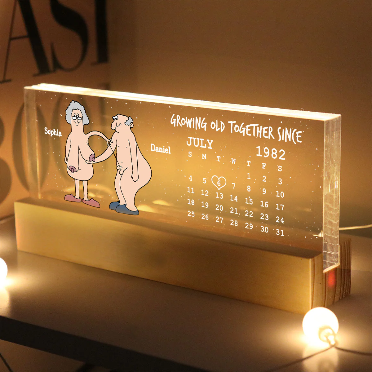 Growing Old Together Funny Old Couple Anniversary Calendar Keepsake  Gift Personalized Acrylic Block LED Night Light