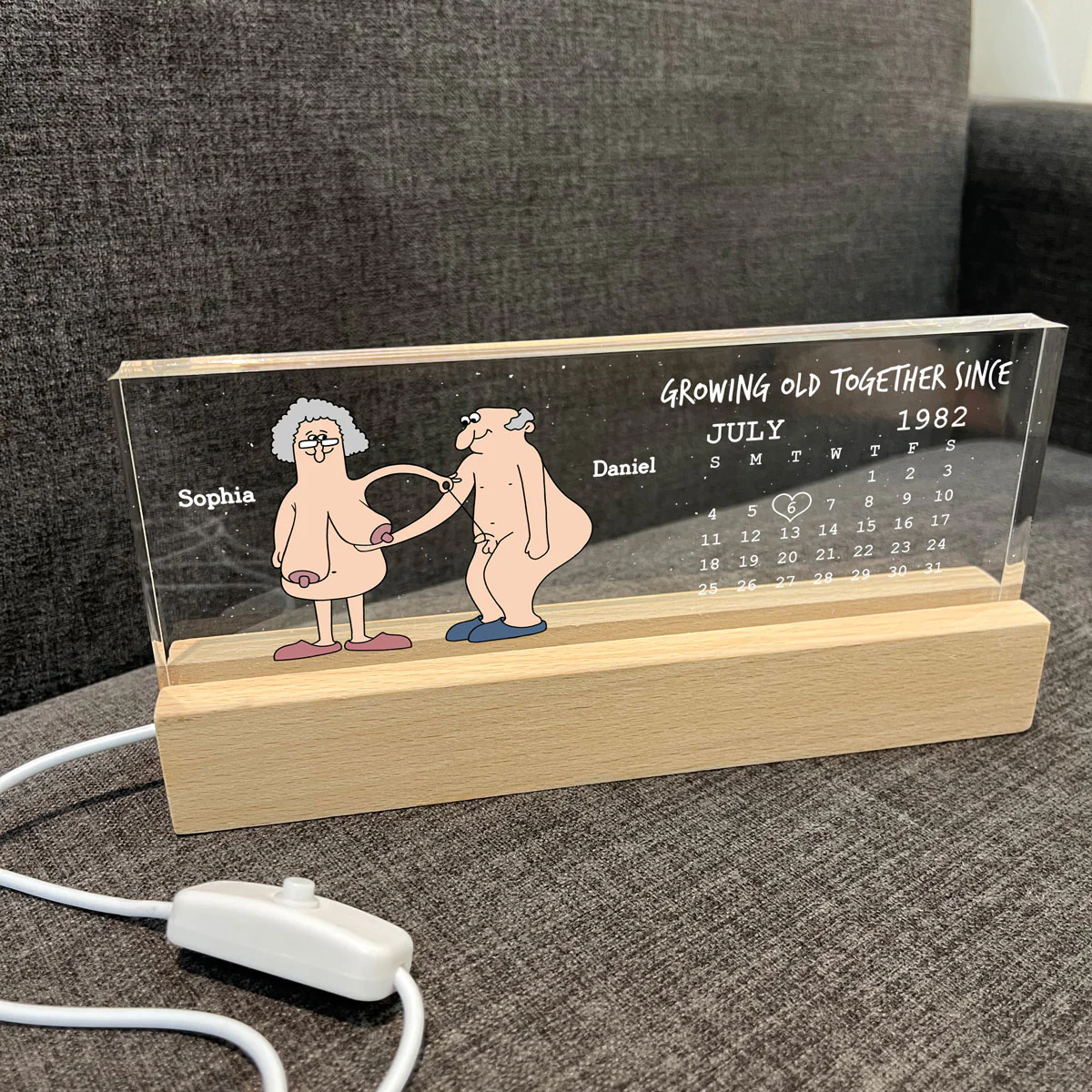 Growing Old Together Funny Old Couple Anniversary Calendar Keepsake  Gift Personalized Acrylic Block LED Night Light - Image 5