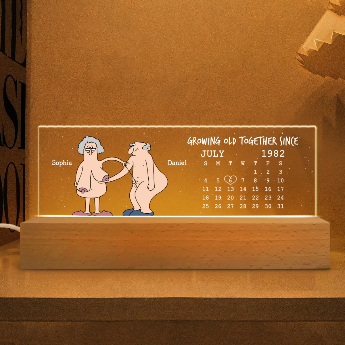Growing Old Together Funny Old Couple Anniversary Calendar Keepsake  Gift Personalized Acrylic Block LED Night Light - Image 7