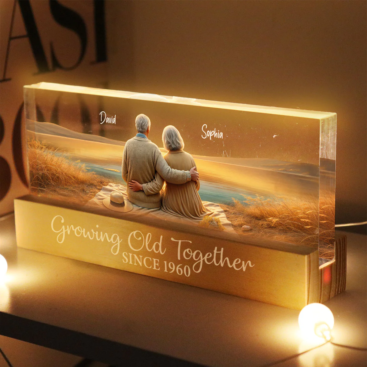 Growing Old Together Personalized Acrylic Block LED Night Light, Anniversary Birthday Gift For Husband, Wife, Old Couple, Parents - Image 4