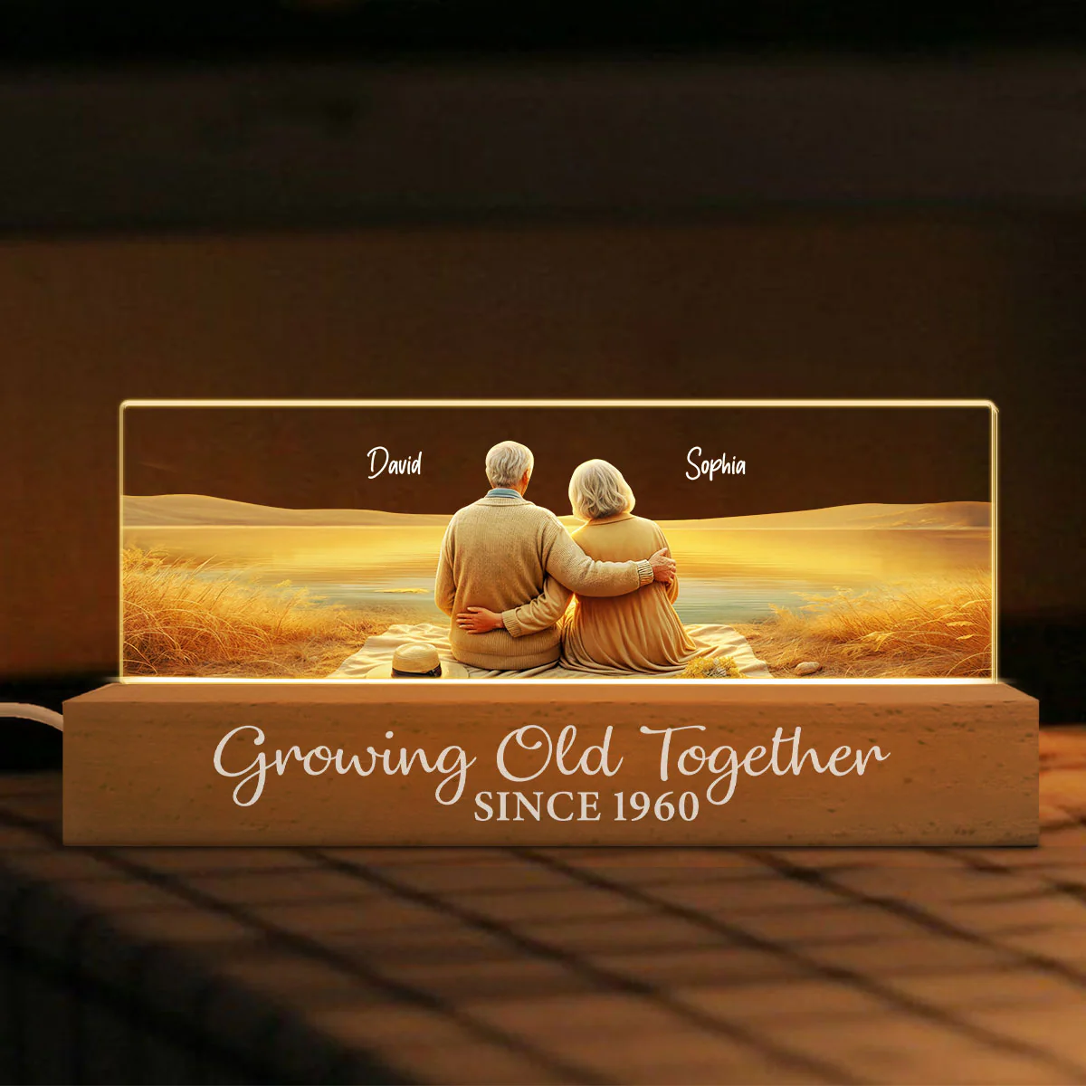 Growing Old Together Personalized Acrylic Block LED Night Light, Anniversary Birthday Gift For Husband, Wife, Old Couple, Parents - Image 6