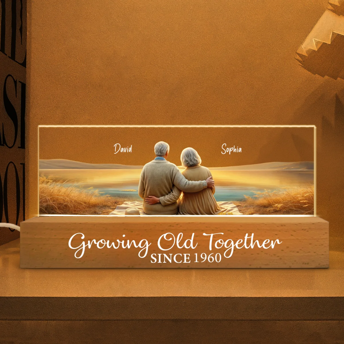 Growing Old Together Personalized Acrylic Block LED Night Light, Anniversary Birthday Gift For Husband, Wife, Old Couple, Parents - Image 8