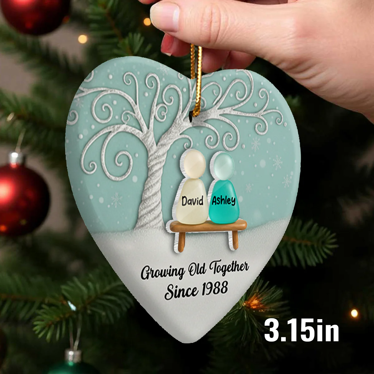 Growing Old Together Sea Glass Couple - Personalized Ceramic Ornament With Acrylic - Unique Gift for Couple, for Wife, for Husband - Image 2