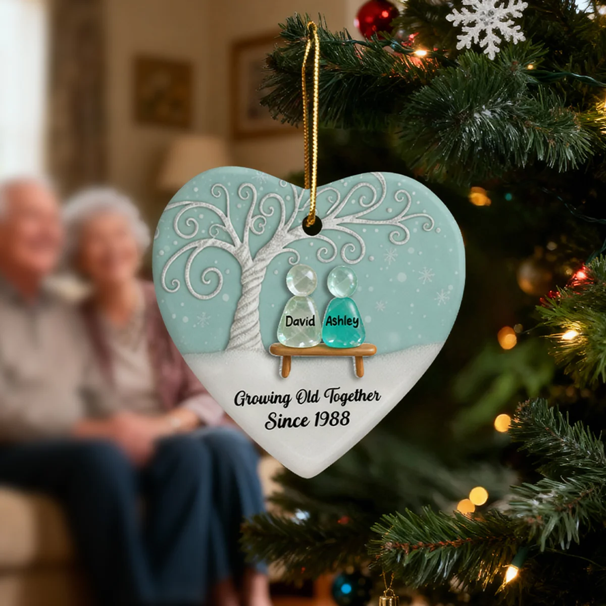 Growing Old Together Sea Glass Couple - Personalized Ceramic Ornament With Acrylic - Unique Gift for Couple, for Wife, for Husband - Image 3