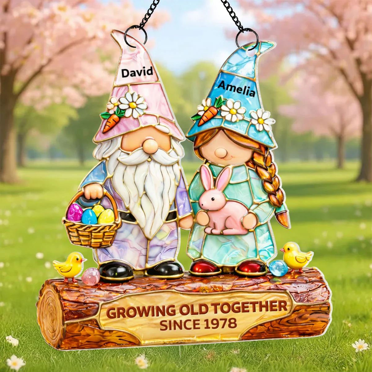 Growing Old Together Since Couple Gnome - Personalized Suncatcher - Gift For Couple, Family - Image 10