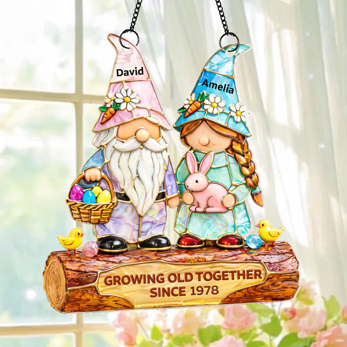 Growing Old Together Since Couple Gnome - Personalized Suncatcher - Gift For Couple, Family - Image 2