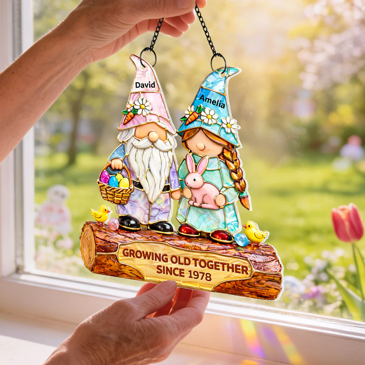 Growing Old Together Since Couple Gnome - Personalized Suncatcher - Gift For Couple, Family - Image 4