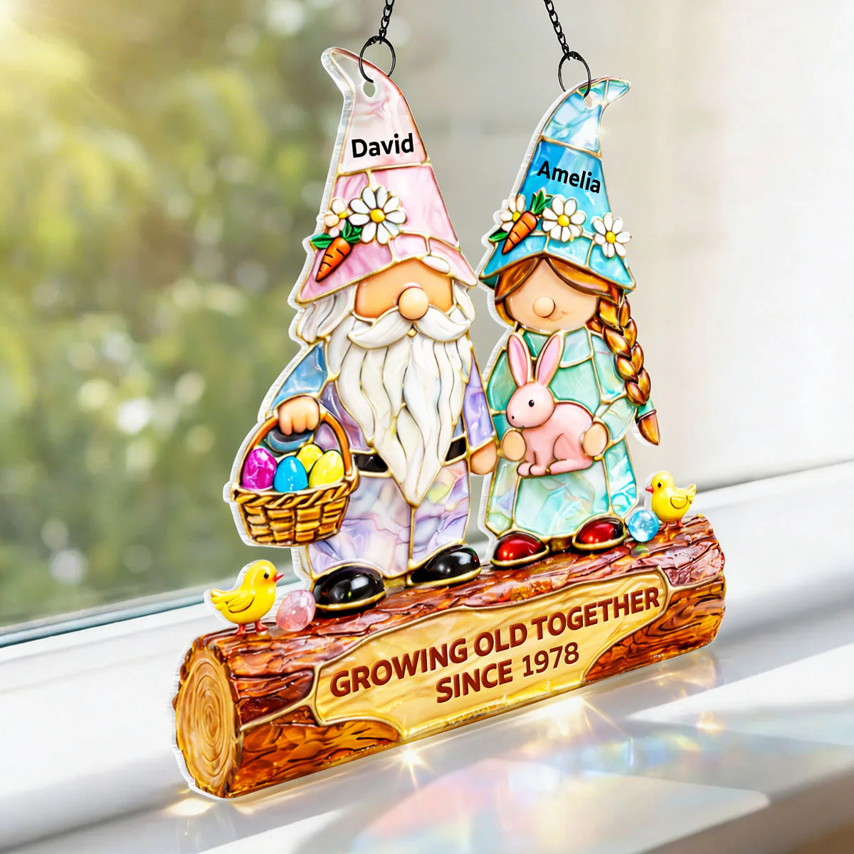 Growing Old Together Since Couple Gnome - Personalized Suncatcher - Gift For Couple, Family - Image 5