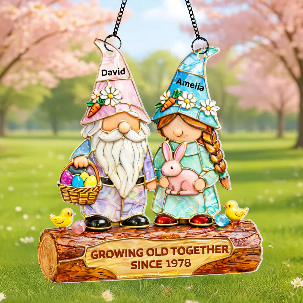 Growing Old Together Since Couple Gnome - Personalized Suncatcher - Gift For Couple, Family - Image 6