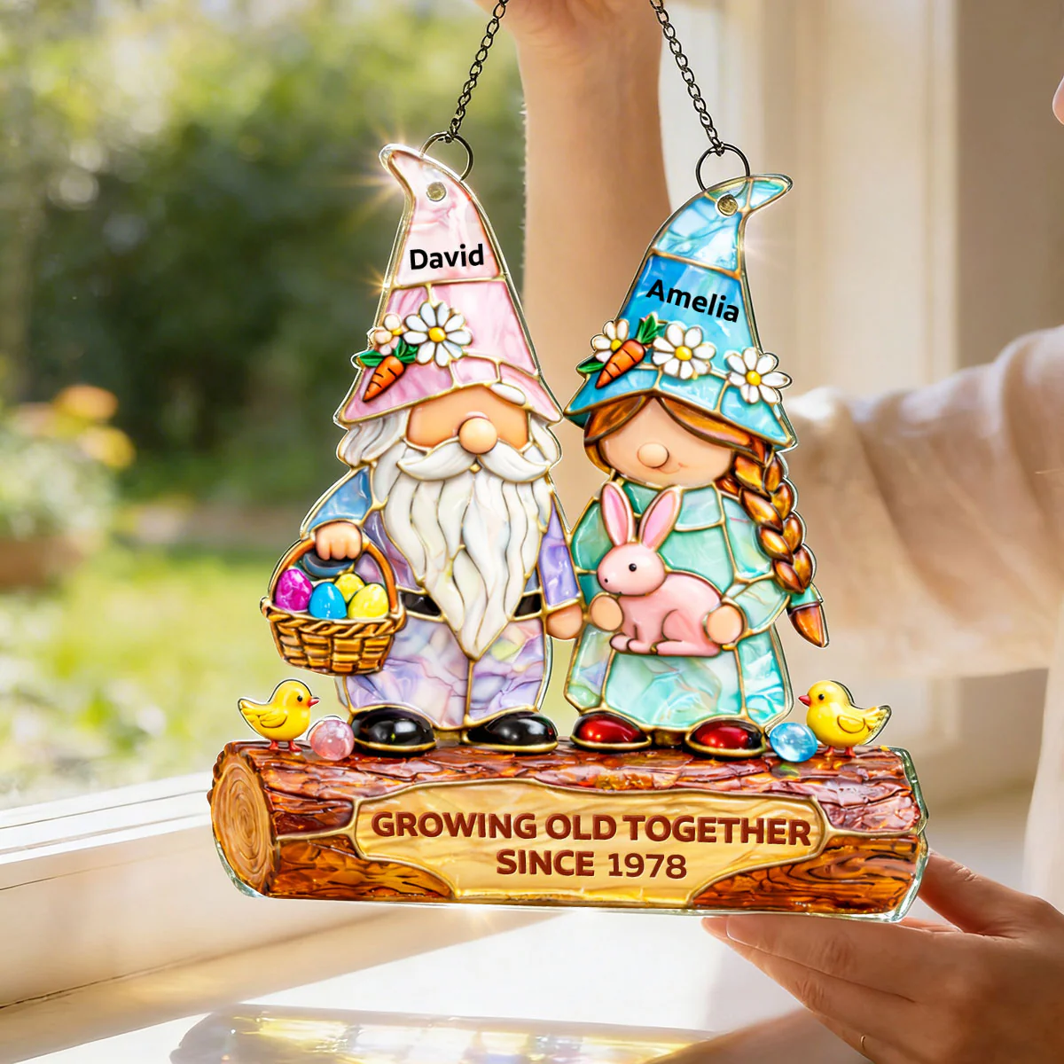 Growing Old Together Since Couple Gnome - Personalized Suncatcher - Gift For Couple, Family - Image 7