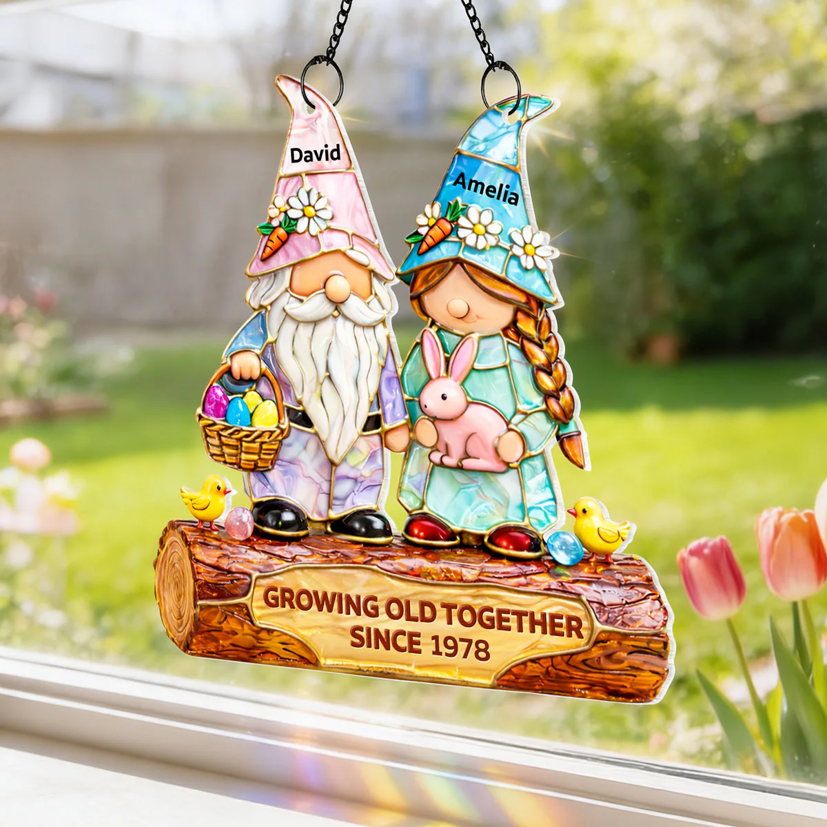 Growing Old Together Since Couple Gnome - Personalized Suncatcher - Gift For Couple, Family - Image 8