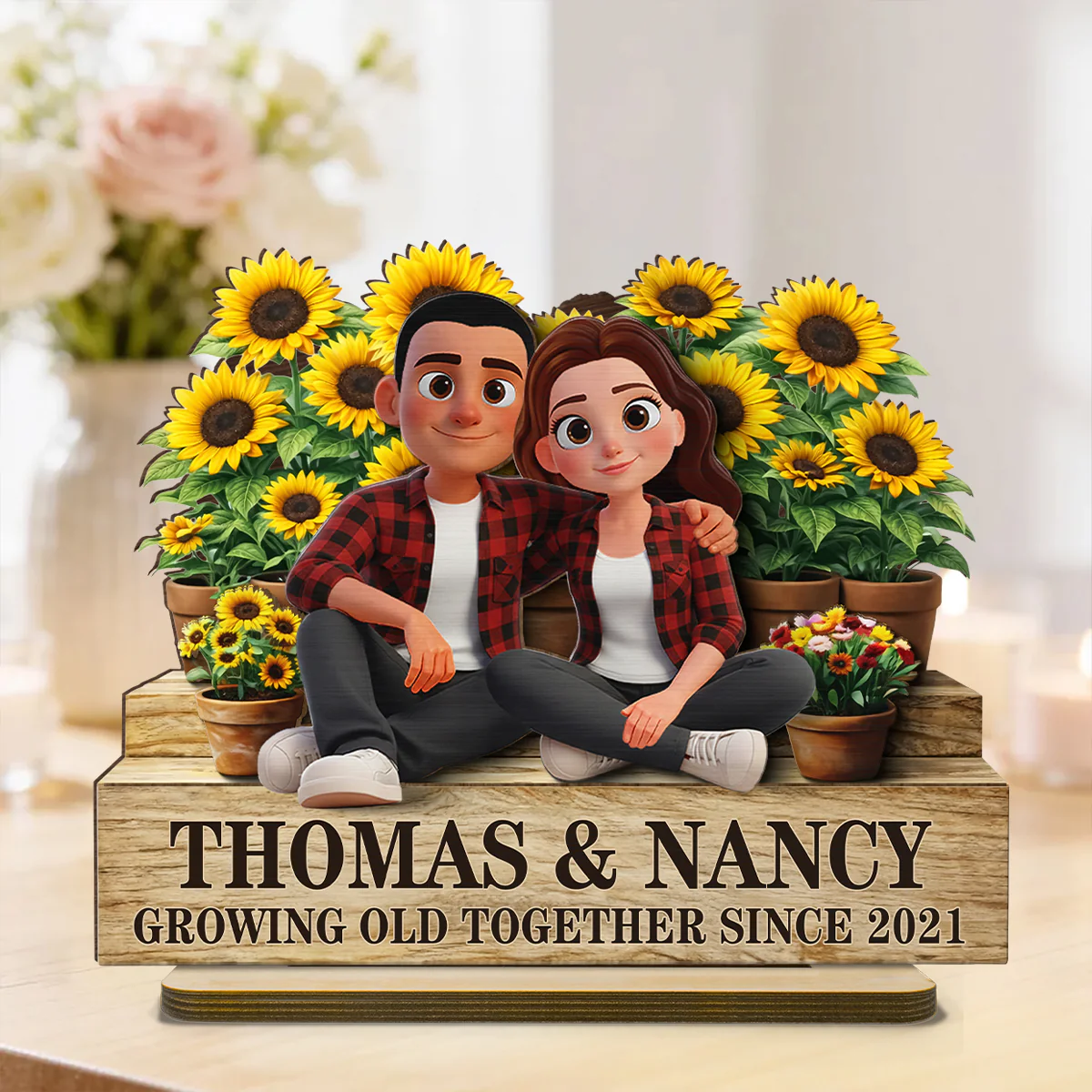 Growing Old Together Since - Personalized 2-Layered Wooden Plaque - Anniversary, Valentine's Day Gift, Gift For Him, Gift For Her