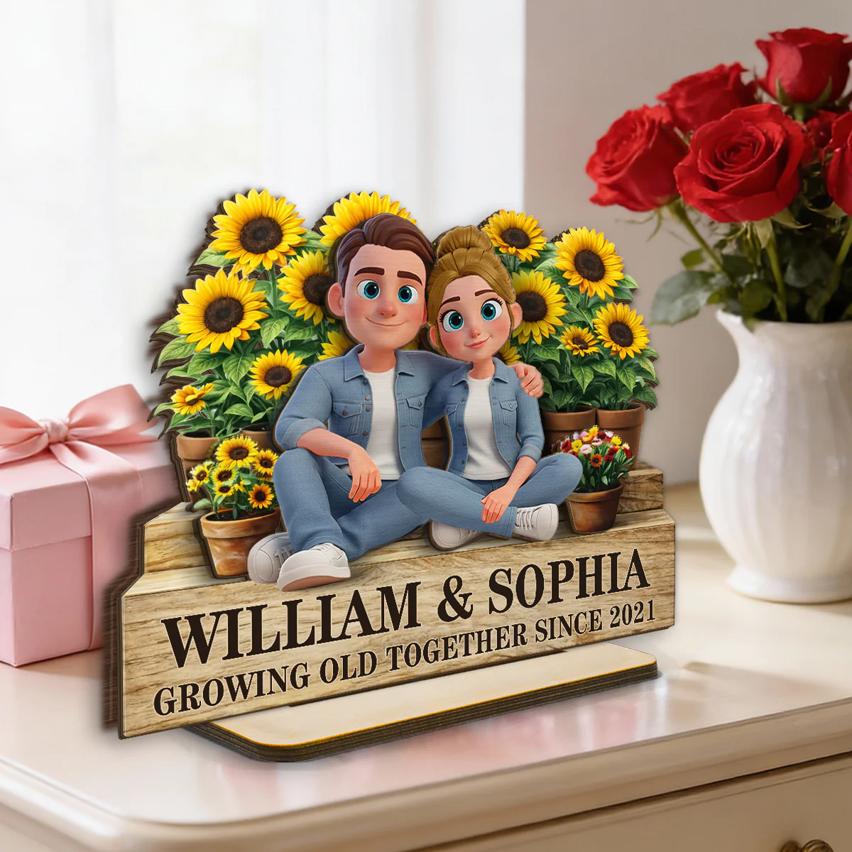 Growing Old Together Since - Personalized 2-Layered Wooden Plaque - Anniversary, Valentine's Day Gift, Gift For Him, Gift For Her - Image 2