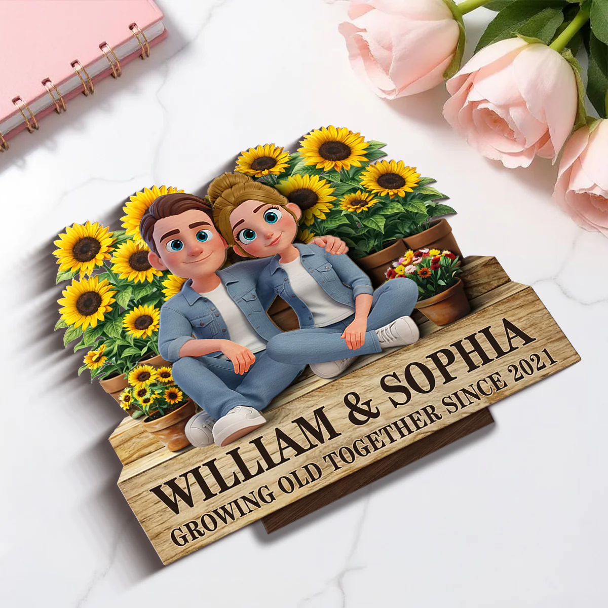 Growing Old Together Since - Personalized 2-Layered Wooden Plaque - Anniversary, Valentine's Day Gift, Gift For Him, Gift For Her - Image 6