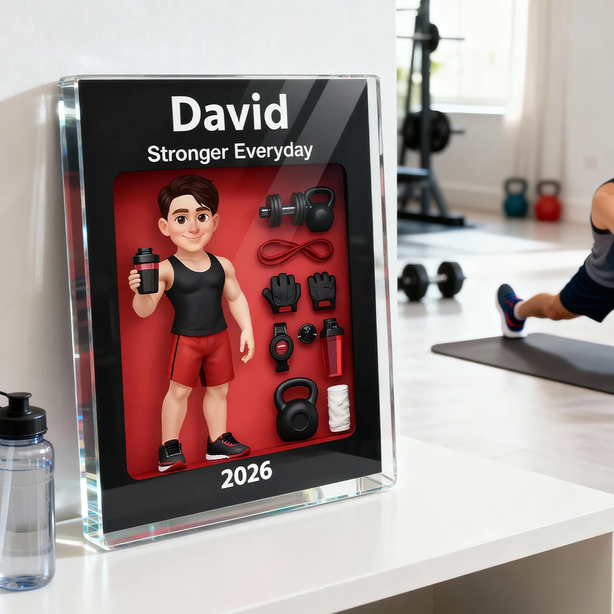 Gym Lover Stronger Everyday 3D Action Figure - Personalized Acrylic Block Plaque - Gift for Gym Lover - Image 6