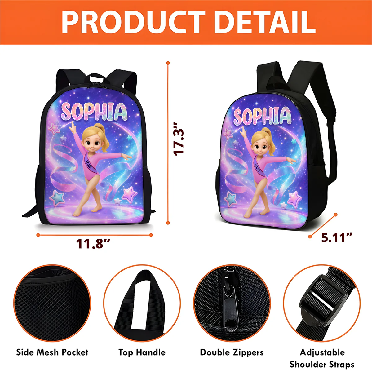Gymnastic Trendy Design Backpack for Girls - Personalized Backpack - Back to School Gift for Daughter, Granddaughter - Image 7