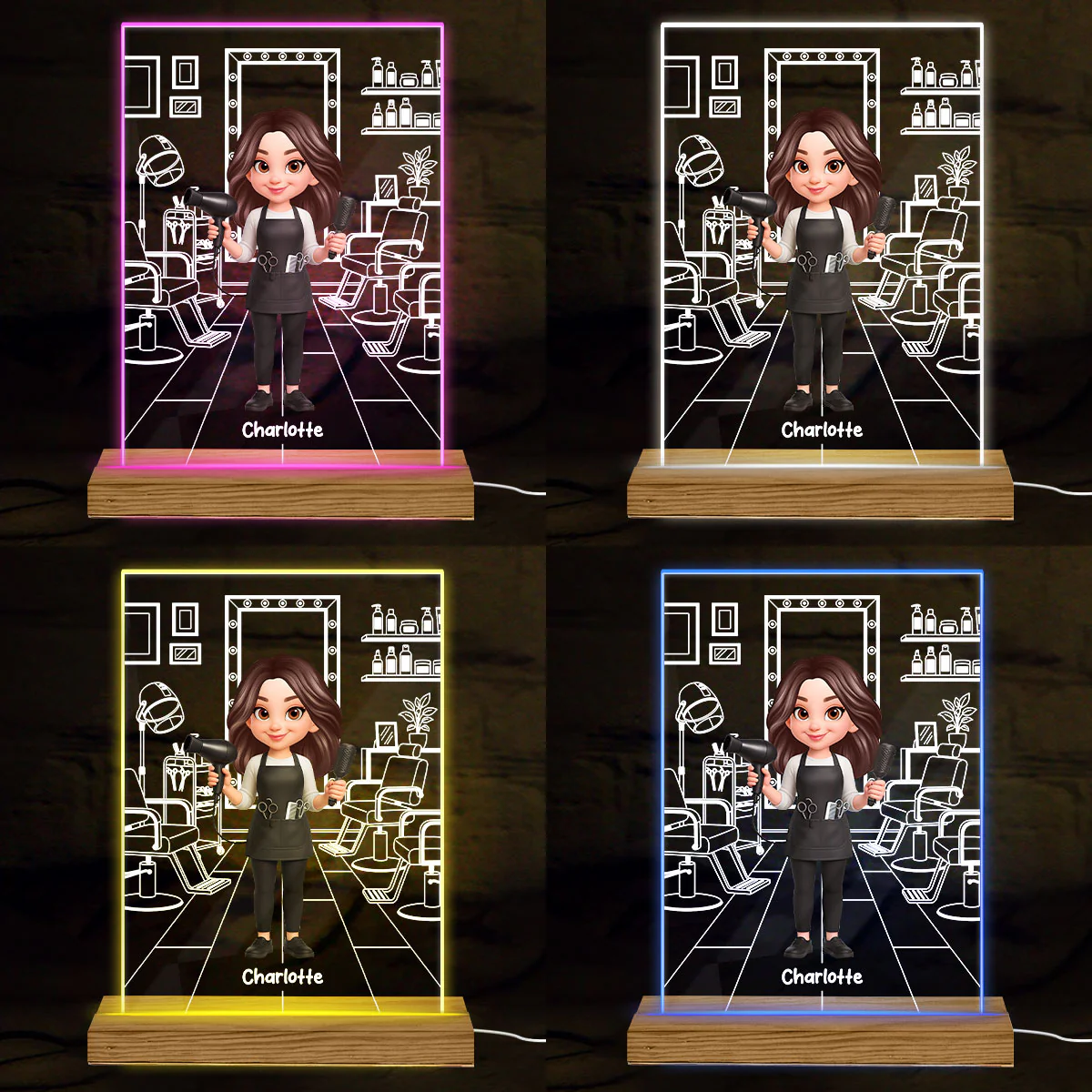 Hairdresser Man Woman In Hair Salon - Personalized Acrylic Plaque LED Night Light - Gift For Hairdressers - Image 5