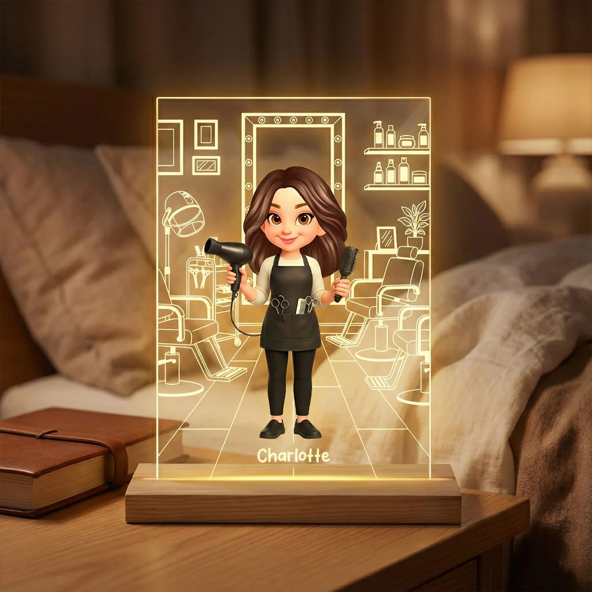 Hairdresser Man Woman In Hair Salon - Personalized Acrylic Plaque LED Night Light - Gift For Hairdressers - Image 7